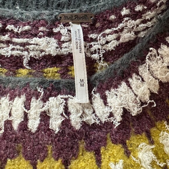 FREE PEOPLE Fairisle Knit Furry Sweater Wool Oversized Boho Streetwear 80s Y2K M - Picture 5 of 15